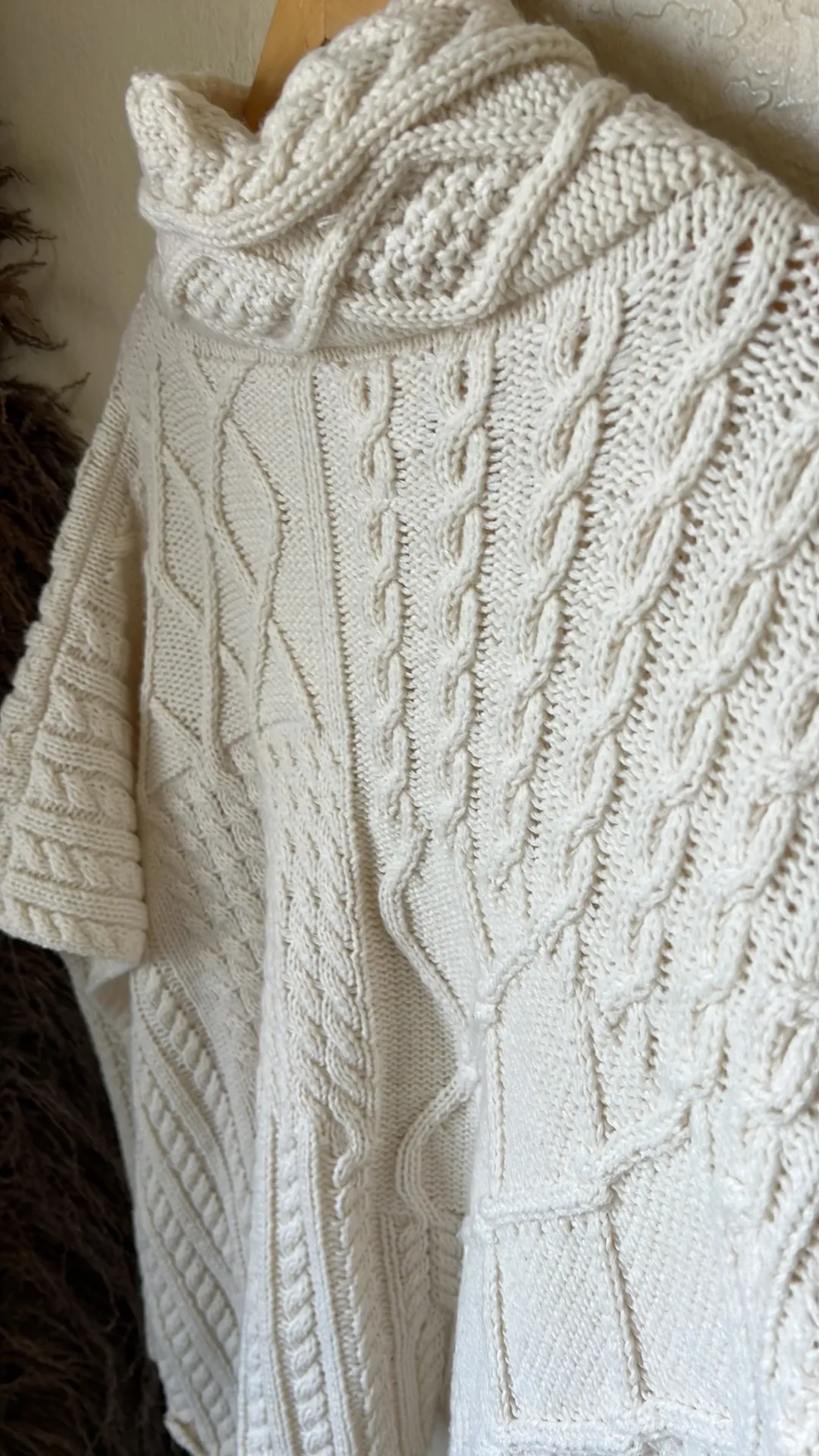Aran Traditions Cream Knit Poncho Sweater Tan - Image 10