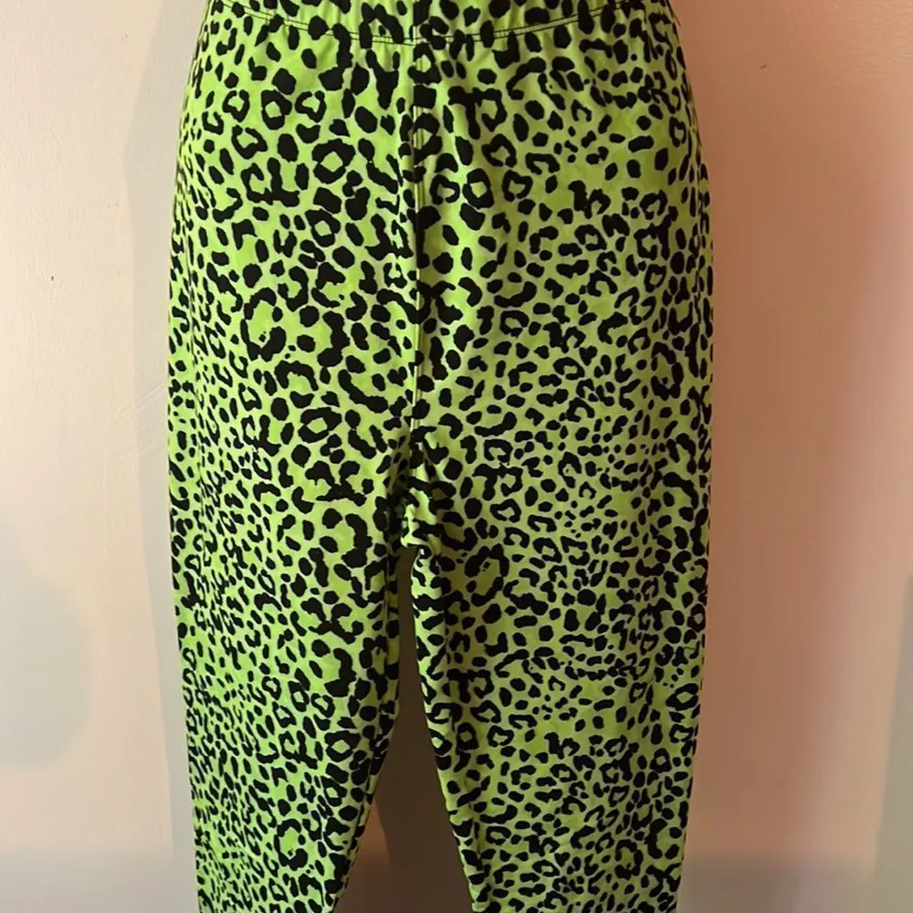 Butterfly Dsigns Lime Leopard Print Leggings Sz L Green Size L - Image 2