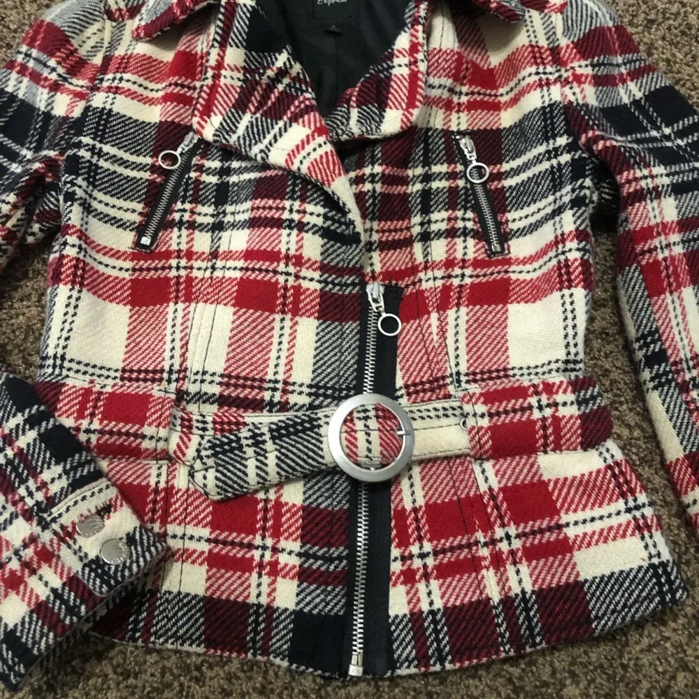 Express Wool Blend Plaid Jacket Moto Short Style Coat Size Small - Image 2