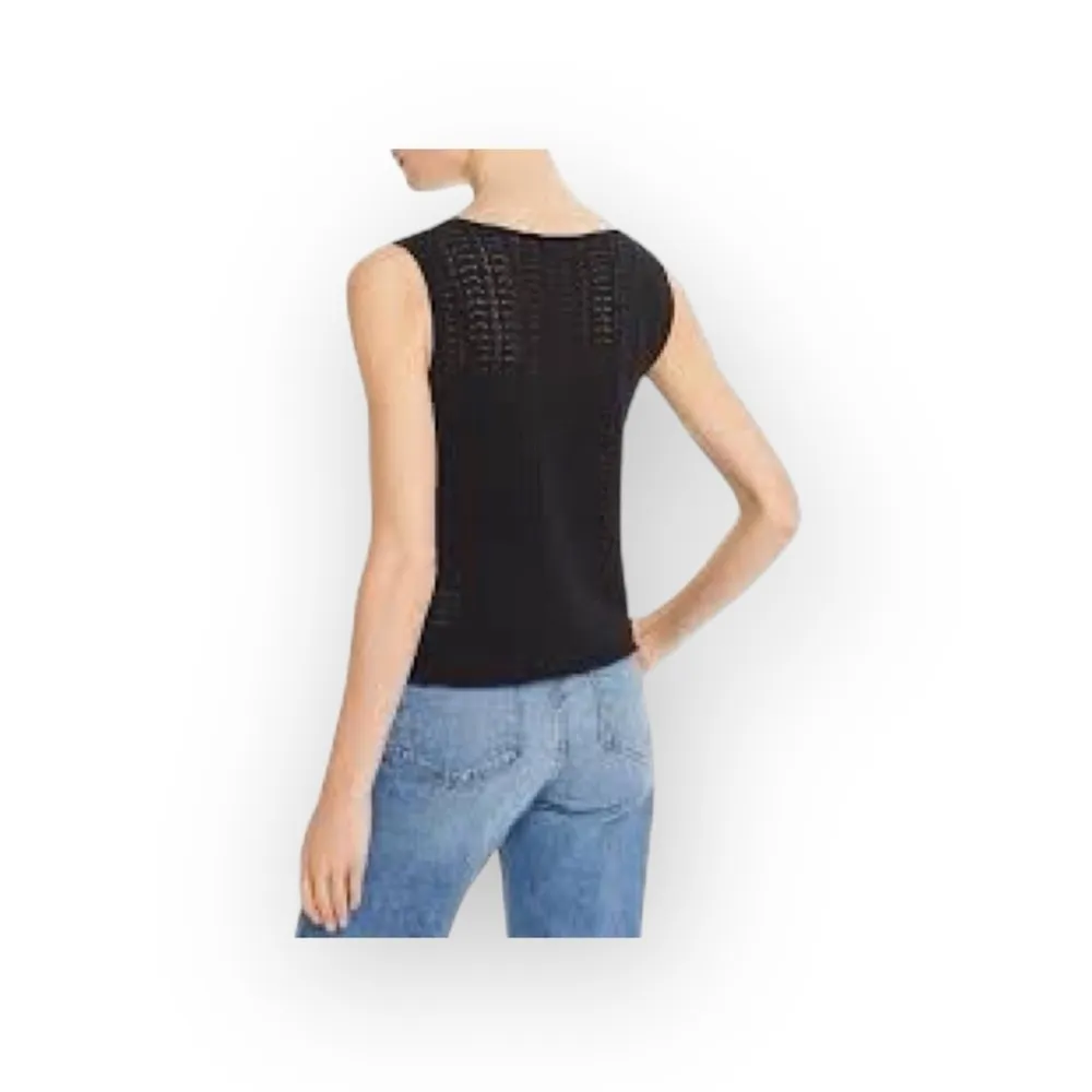 Theory ᯾ Crochet Sleeveless Knit Layer Sweater Shell ᯾ Black Semi Sheer ᯾ Medium - Image 13