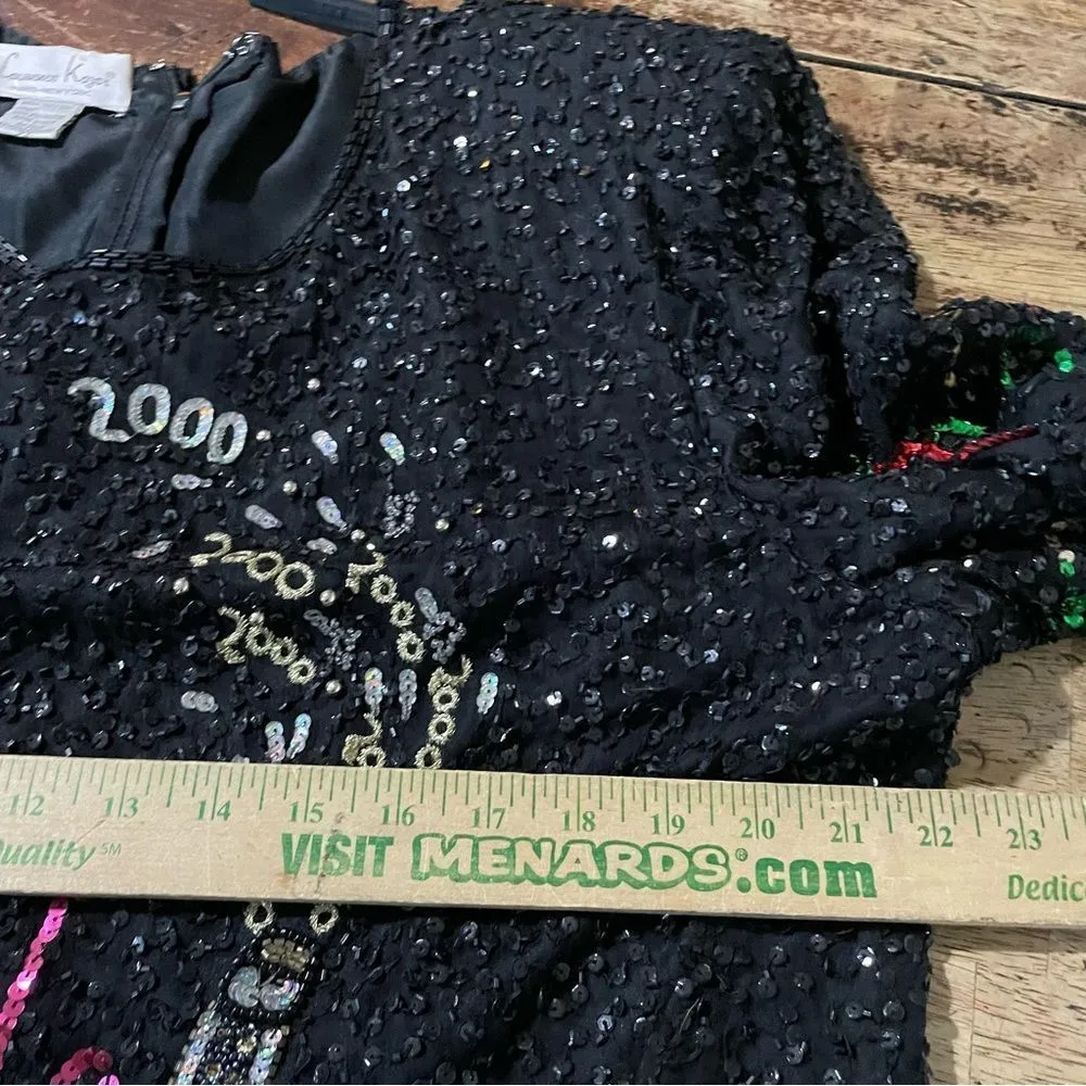 Y2K Sequin Beaded New Years Blouse Vintage‎ Laurence Kazar Year 2000 2X - Image 6
