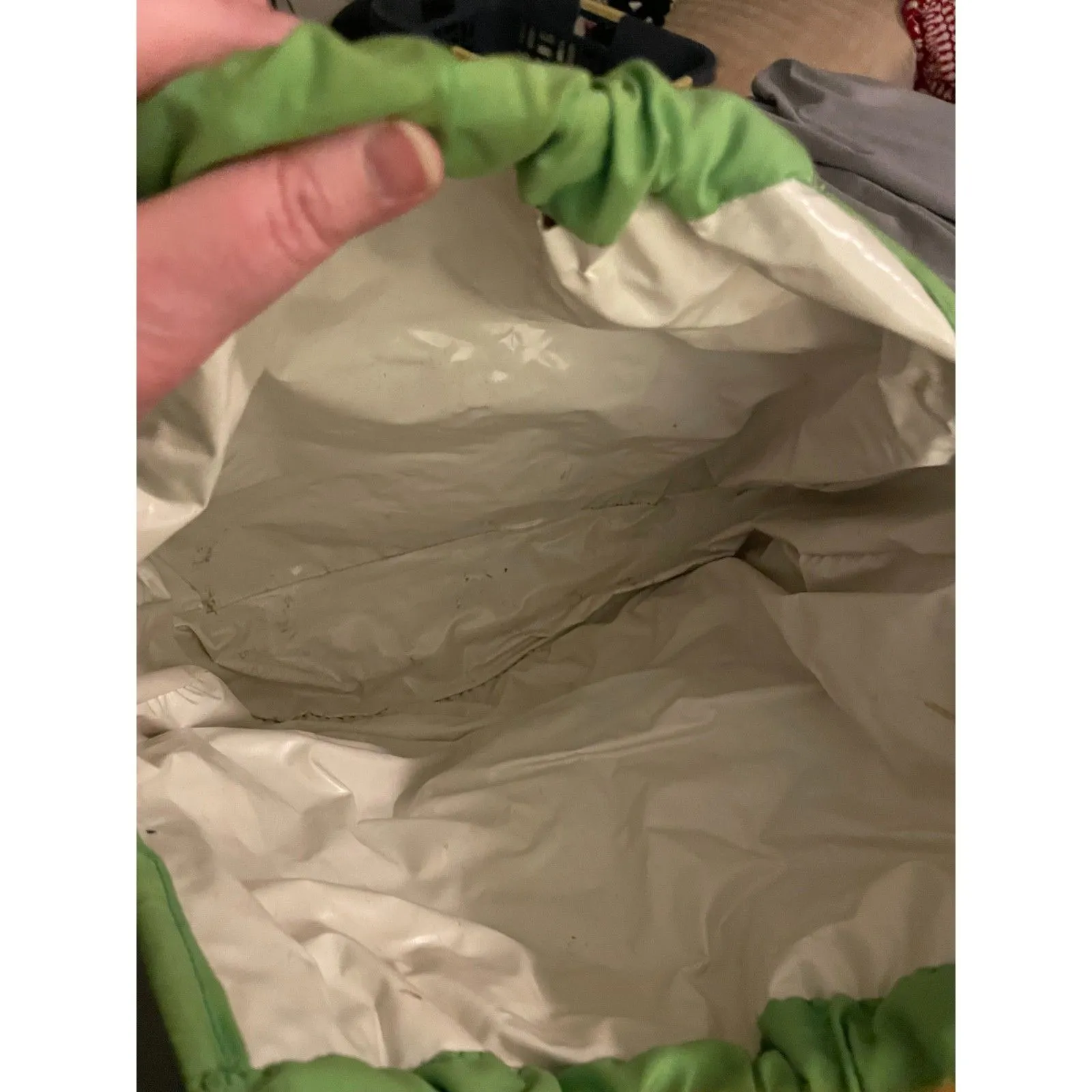 Vintage Handmade quilted patchwork hobo bag rattan handle water resistant lining Green - Image 4