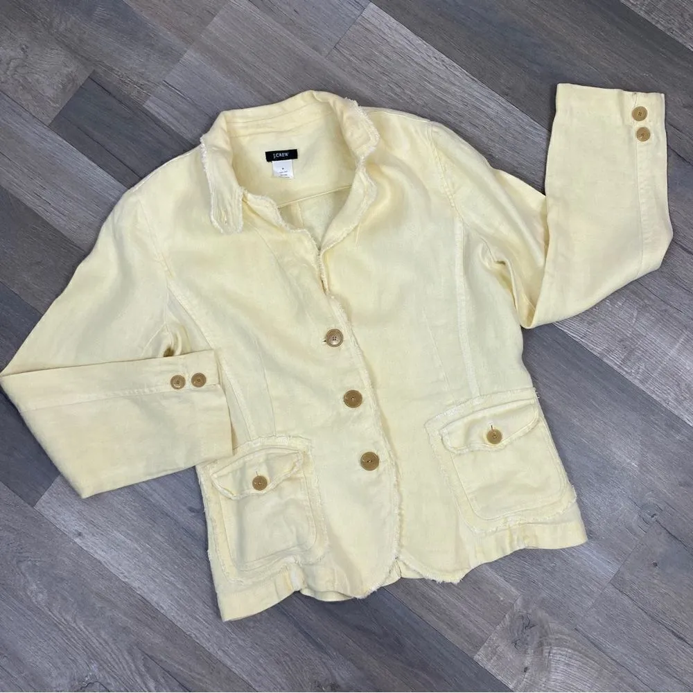 J. Crew Academy Washed Linen Blazer Jacket Yellow Medium - Image 11