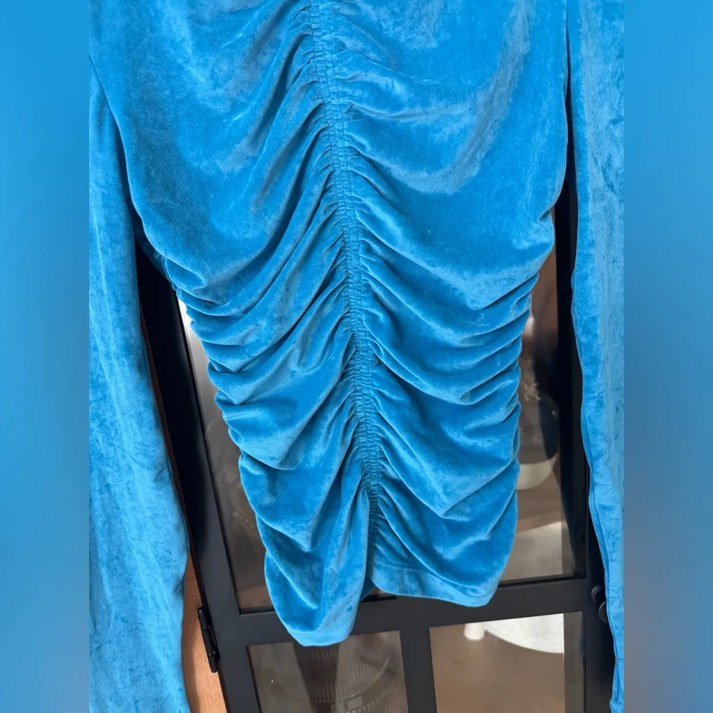 A.L.C. Ansel top long sleeve velvet crushed blouse peacock mock neck ruched - Image 8