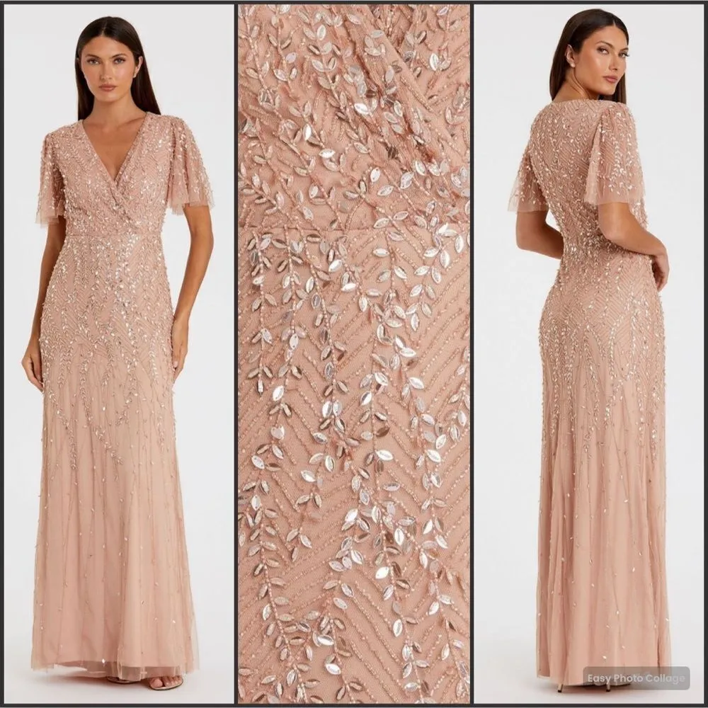 Mac Duggal 35109 Pink Embellished Flutter Sleeve Gown Dress MOB $698 - Image 3