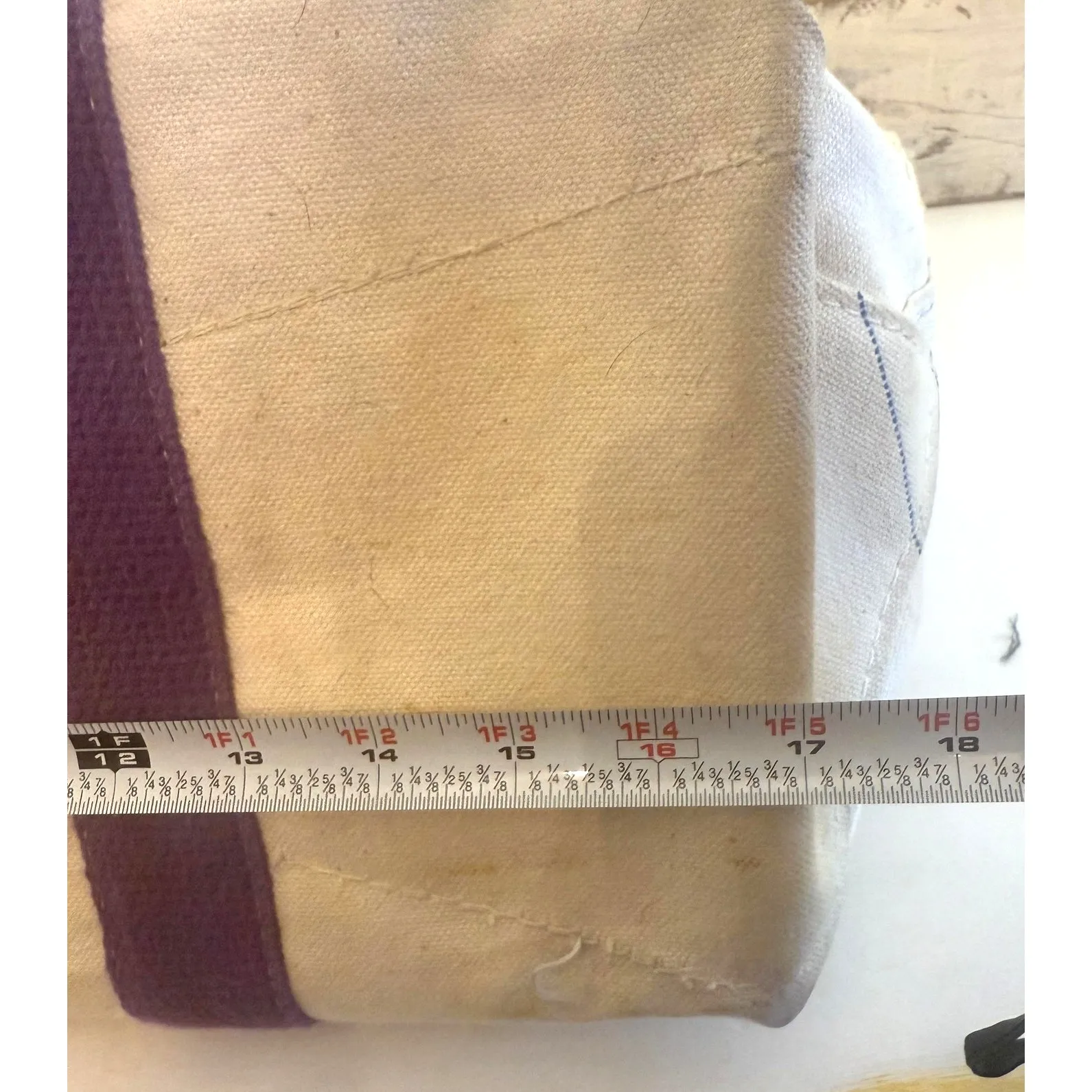 Vintage 80's LL Bean Factory Store Boat & Tote Leather Handle Bag Striped Purple - Image 11