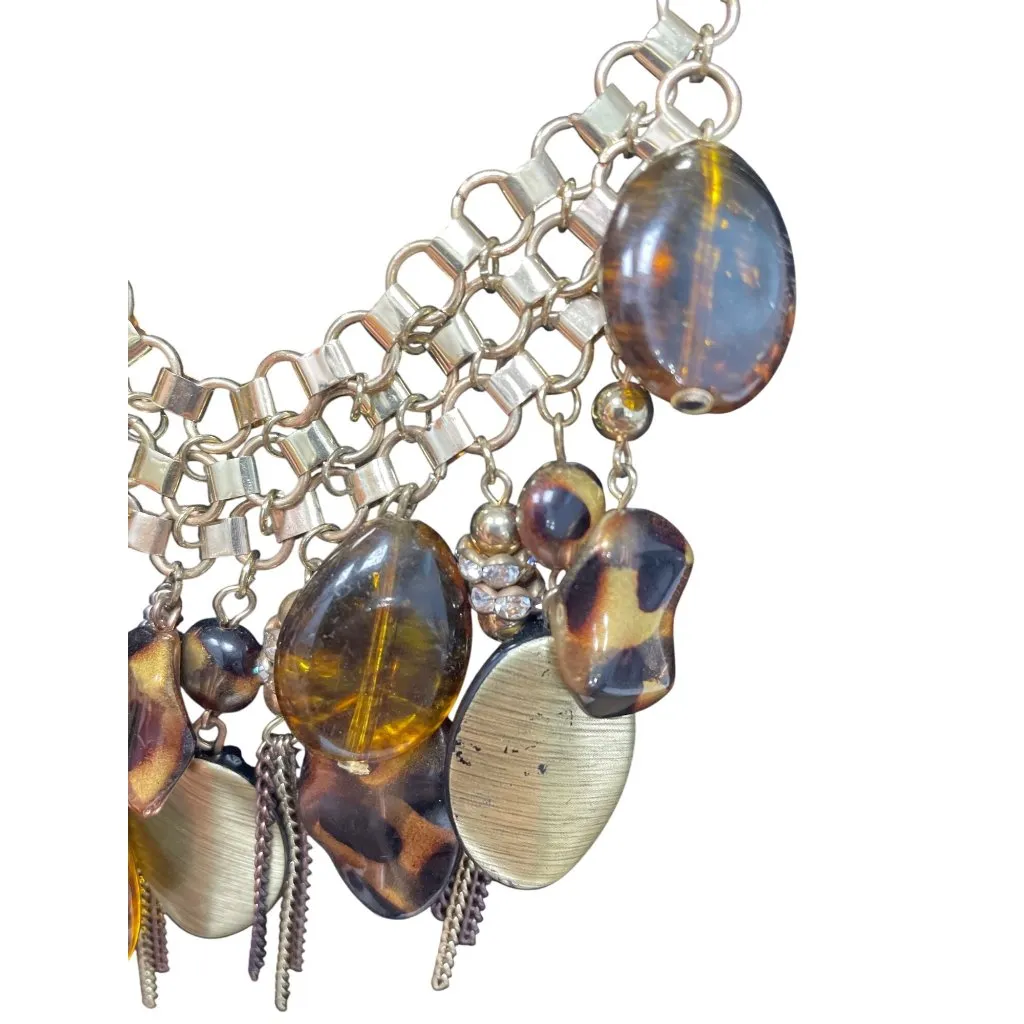 Gold Tone Big tortoise shell resin beads bhol 11.5" chain necklace SKU 9686 - Image 8