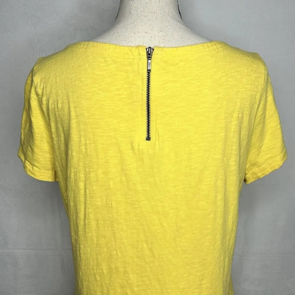 Talbots Shirt Top Womens Sz M Yellow Short Sleeve Back Zip Boat Neck 100% Cotton - Image 8