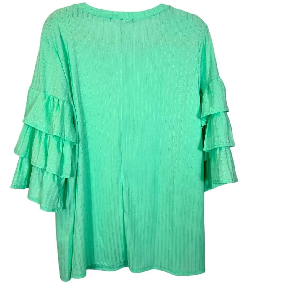 Haptics Vibrant Green Ruffle 3/4 Sleeve Top Size 2X - Image 2