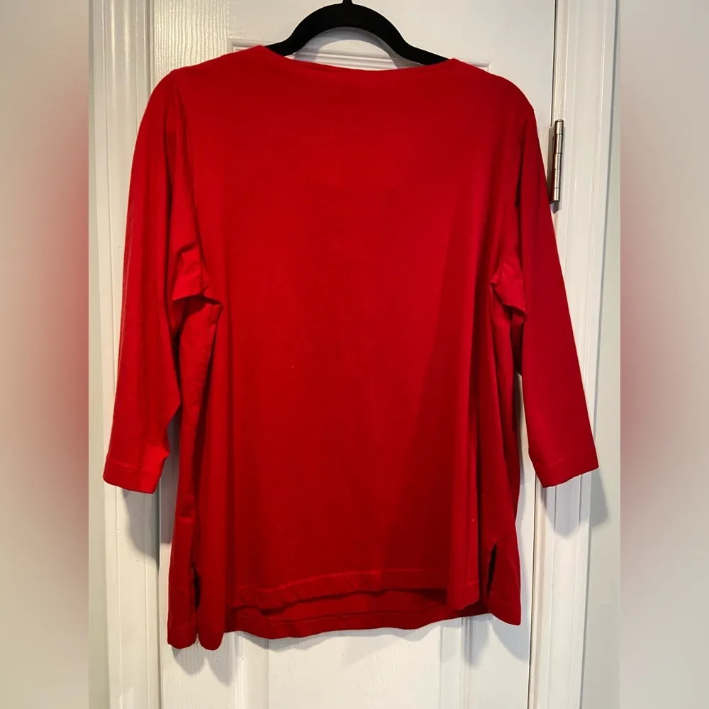 Bob Mackie Size L Red Embellished Embroidered Button Cotton 3/4 Sleeve Tunic Top - Image 6