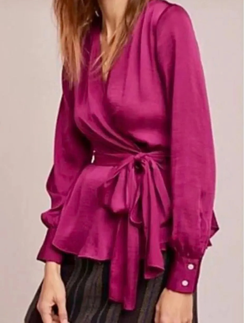 Moulinette Soeurs from Anthropologie Pink Brynn Tie-Front Blouse - Size - 8 - Image 1