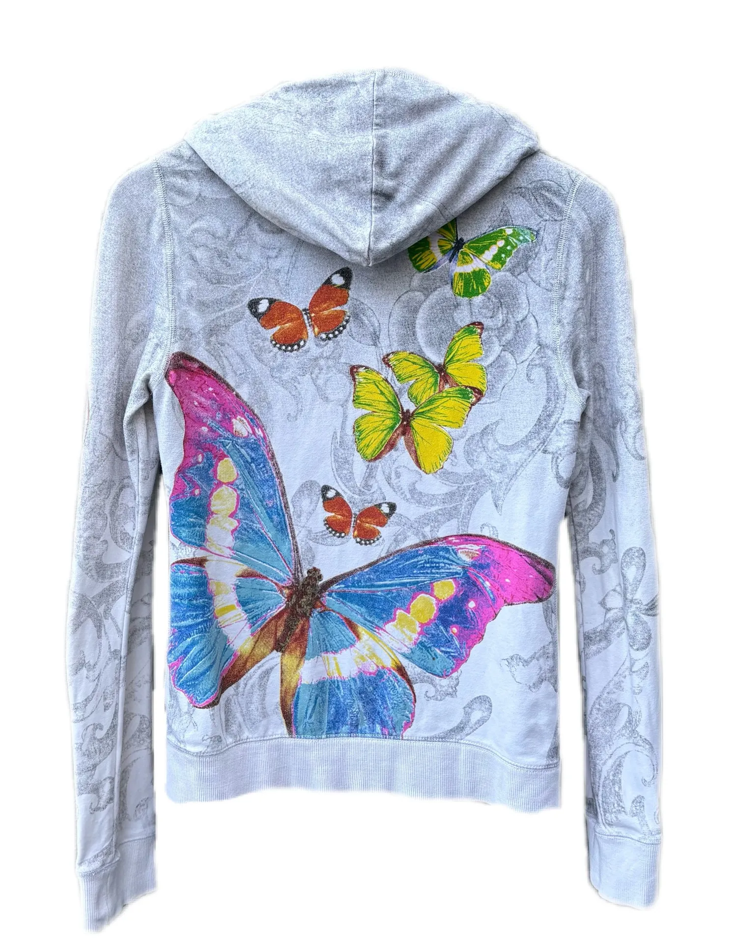 Rare Vintage Y2K Christian Audigier Butterfly White Gold Hoodie Zip Up Sweater - Image 2