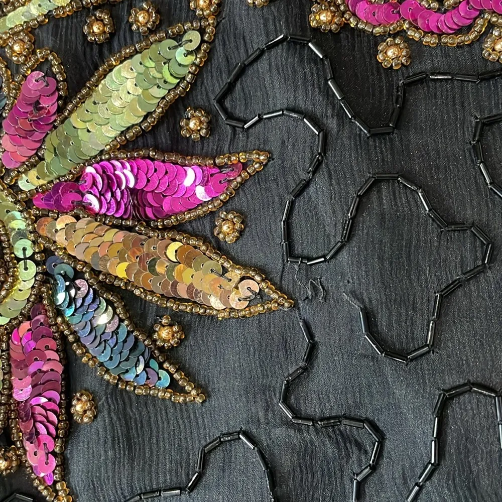 Laurence Kazar Silk Vintage Stunning Beaded Sequin Sexy Evening Gown Petite XL - Image 8