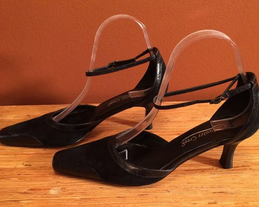 Black Suede and Leather Trim Pointed Toe Ankle Wrap Shoes Coldwater Cree… - Image 8