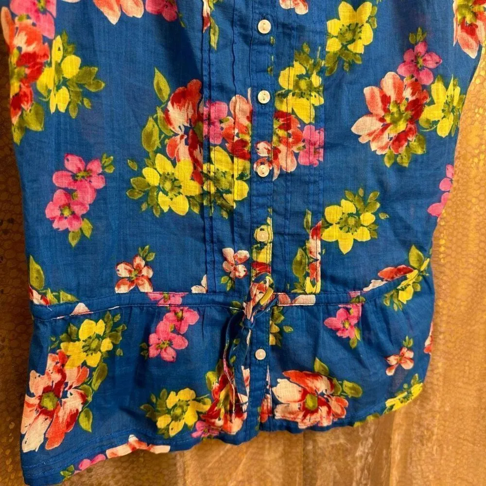 Abercrombie & Fitch Blue Floral Cotton Button Down Tank Top Large NWT - Image 3