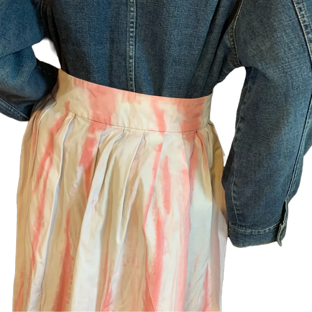 ANTHROPOLOGIE TINY WHITE & CORAL PINK TIE DYE COTTON WRAP MIDI SKIRT (M) Size M - Image 8