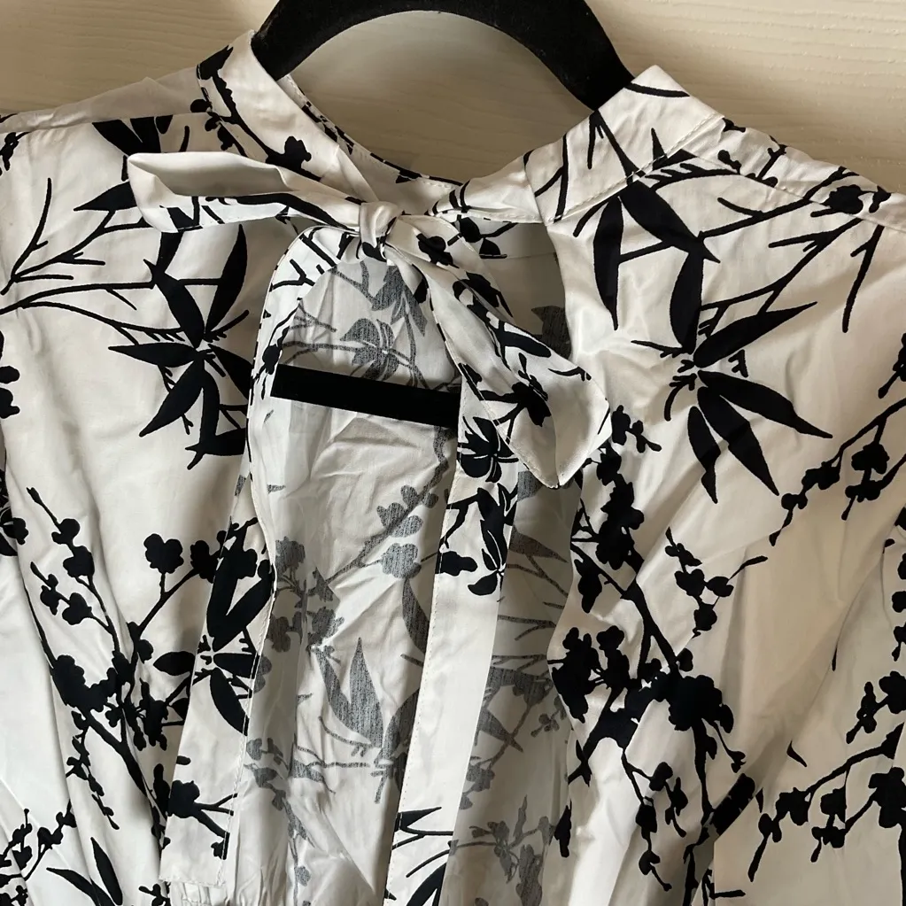 ZARA ZW COLLECTION BLACK WHITE FLORAL PRINT PUFF SLEEVES MIDI DRESS L - Image 8