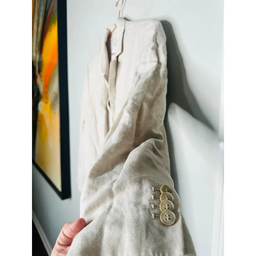CLUB MONACO Flaxseed Relaxed Single Breasted Linen-Blend Blazer Coat Size Large - Image 7