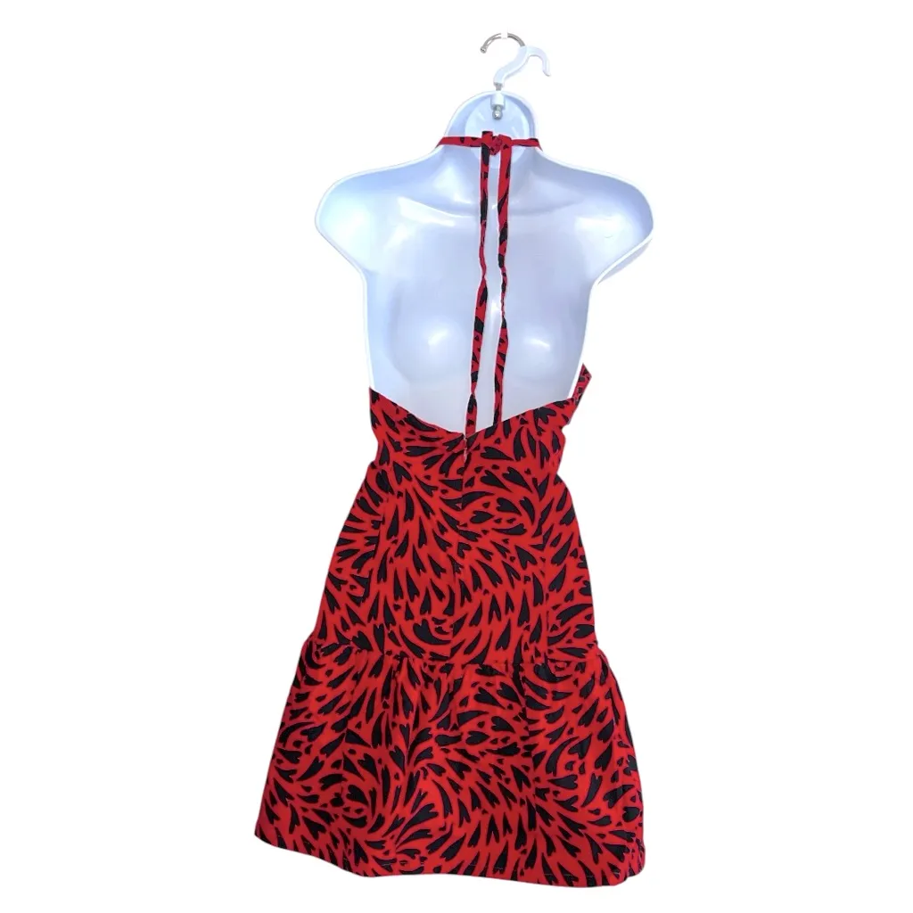 Free‎ People Cecil Halter Mini Dress Red Black Print Size L - Image 3