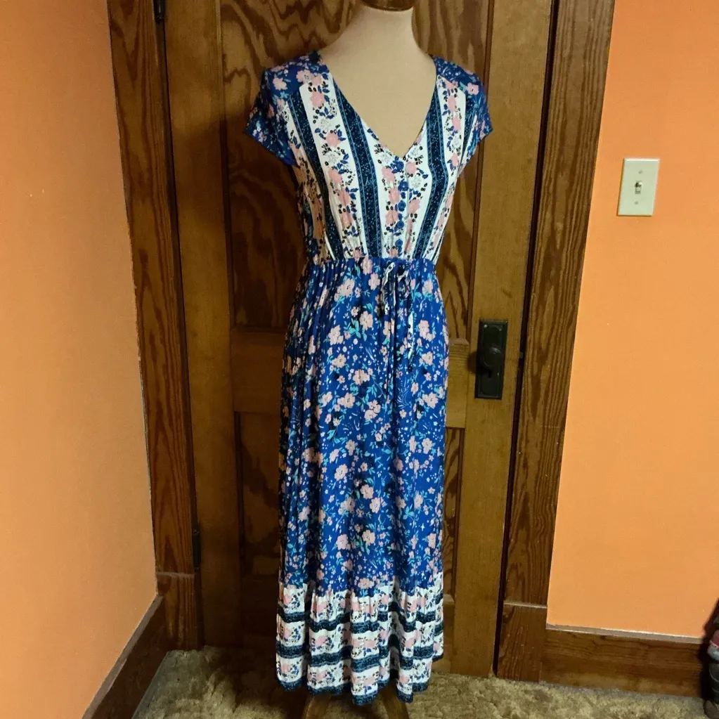 Blue Floral Boho Maxi Dress | Cottagecore V - Image 6