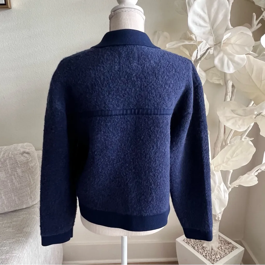 Sandro Deep Blue Button-Up Long Sleeve Wool Ted Coatigan Blazer - Image 7