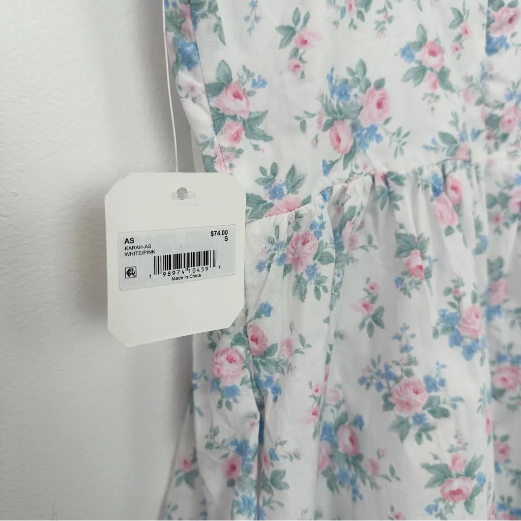 Altar'd State Isa Floral Mini Milkmaid Dress White Pink Blue Floral NWT Small - Image 7