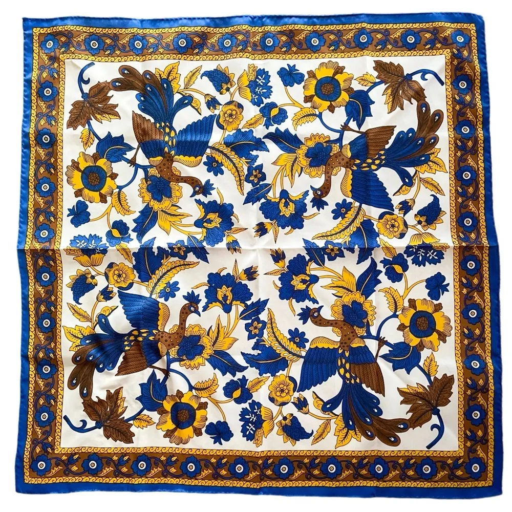 Vintage 70s Peacock Scarf by Nasharr Freres Blue - Image 2