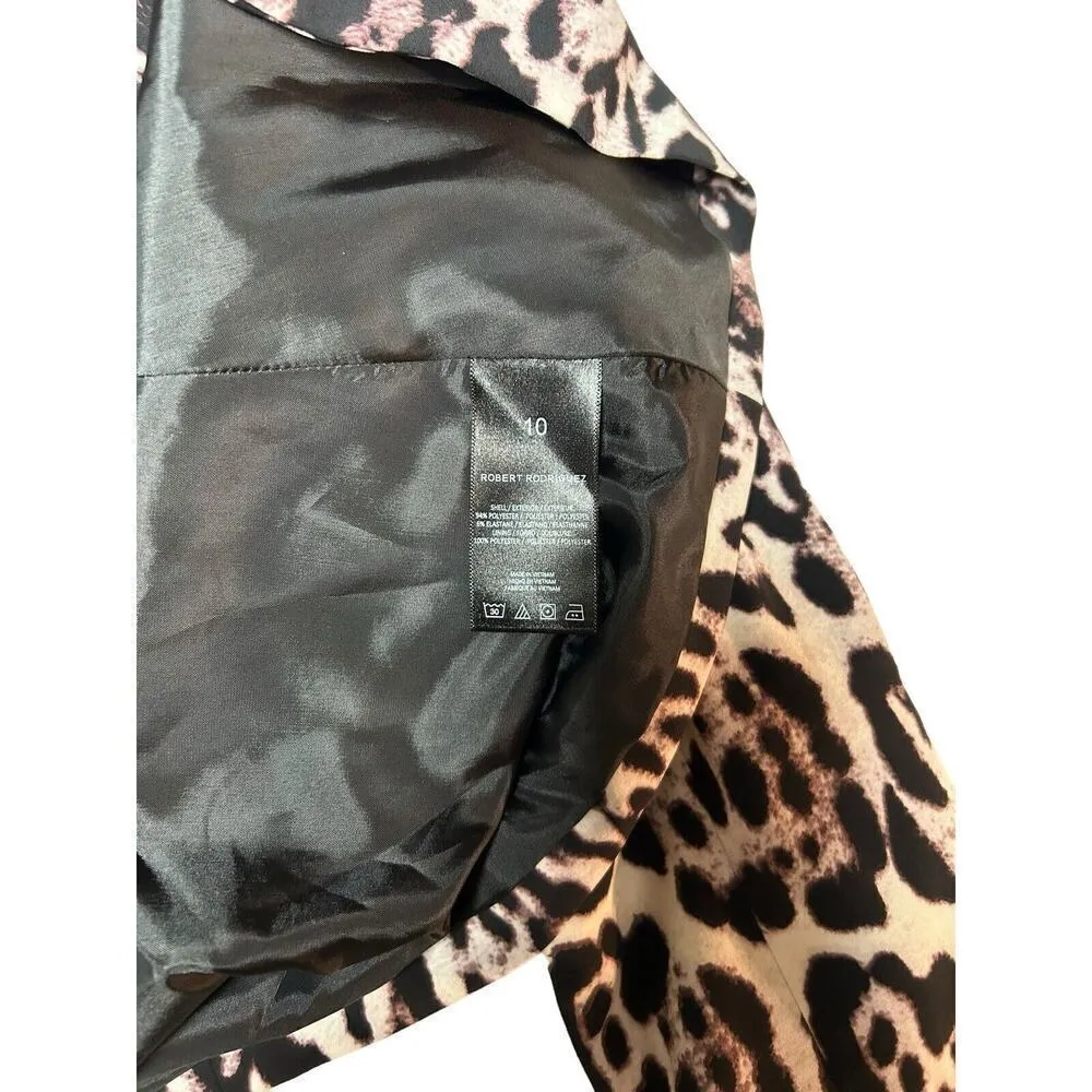 Robert Rodriguez Chocolate Purple Leopard Open Front Zip Pockets Size 10 Blazer - Image 15