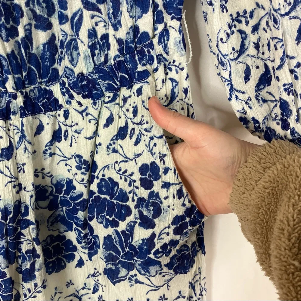 Anthropologie | Clemente White Blue Floral Off The Shoulder Romper S - Image 6