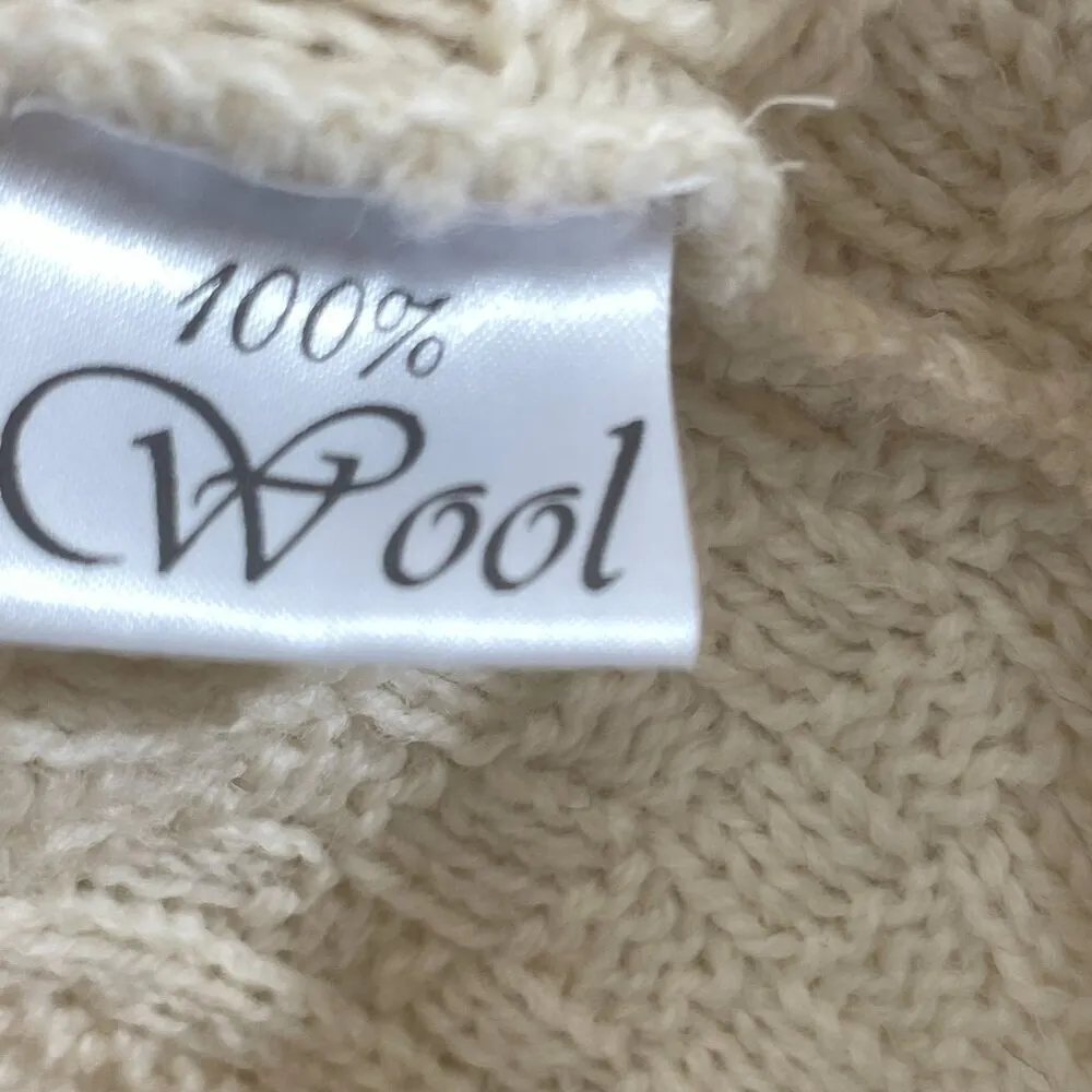 British Wool Naturally Sz L LCream Chunky Fisherman Cable Wool Cardigan Sweater Size L - Image 6