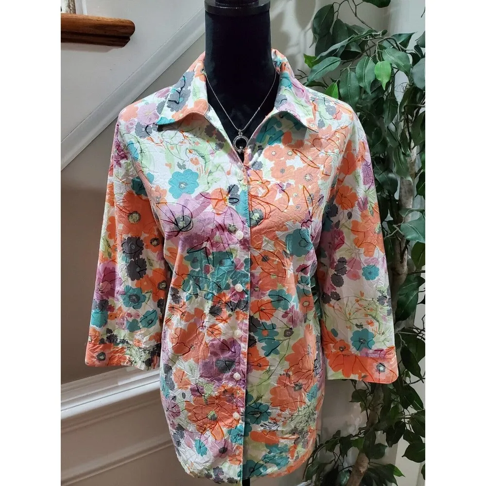 Alia Women's Multicolor Cotton Collared Long Sleeve Casual Button Down Shirt 16 - Image 2