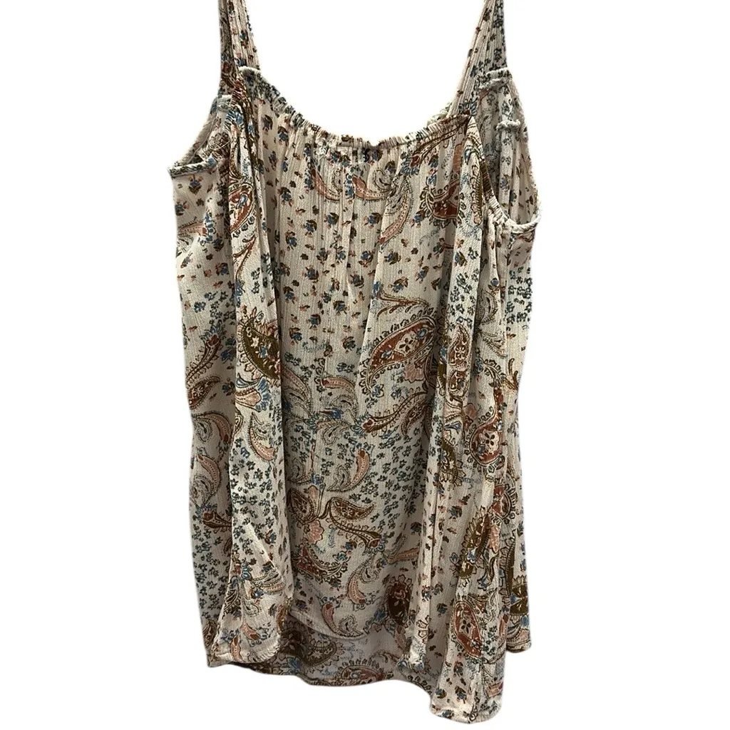 Cure Floral Paisley Square Neck Line Crochet Lace Accent Sleeveless Tank Top L Tan Size L - Image 8