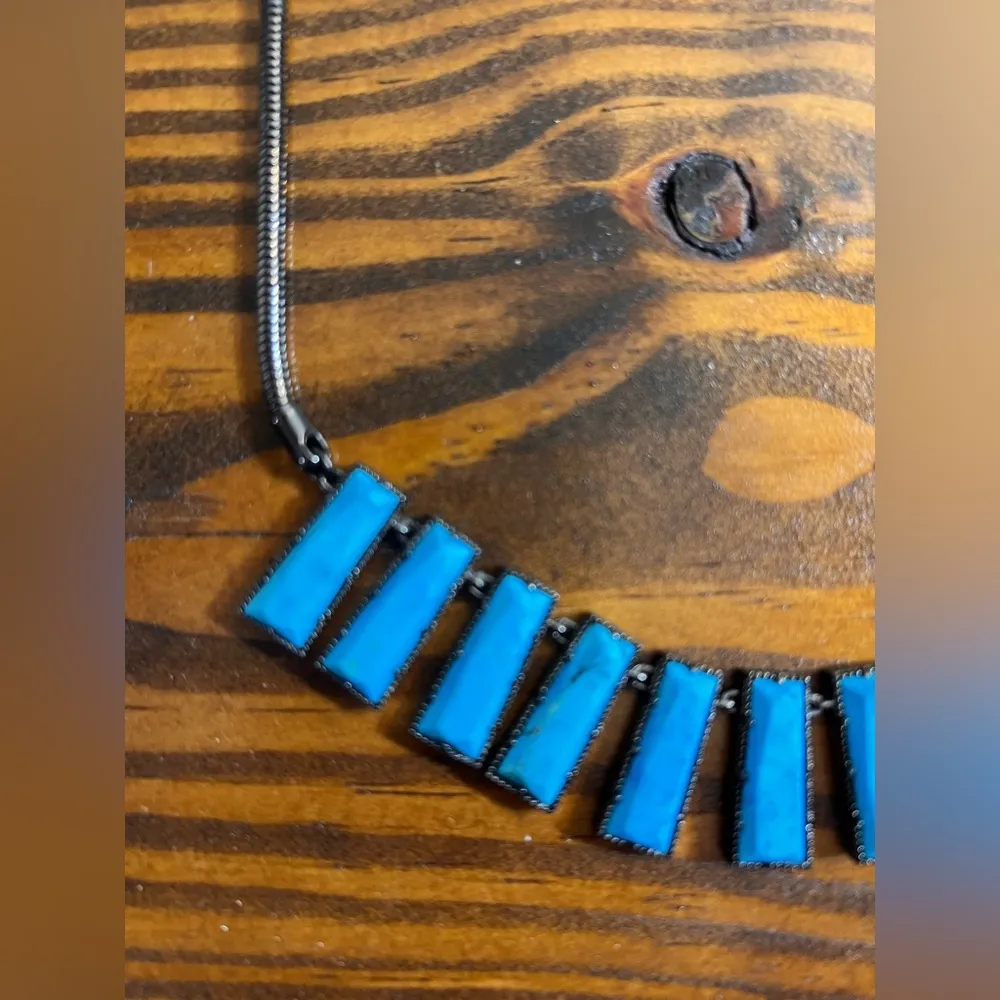 Kendra Scott Luxe Angelina Blue Turquoise Necklace gunmetal rare western boho - Image 3