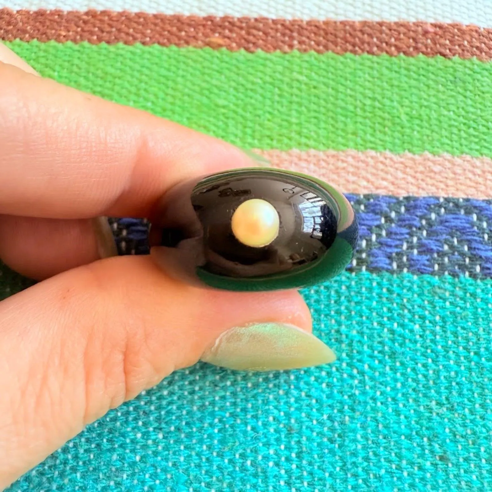 Vintage Solid Black Onyx & Pearl Dome Cocktail Ring size 7.5 - Image 6