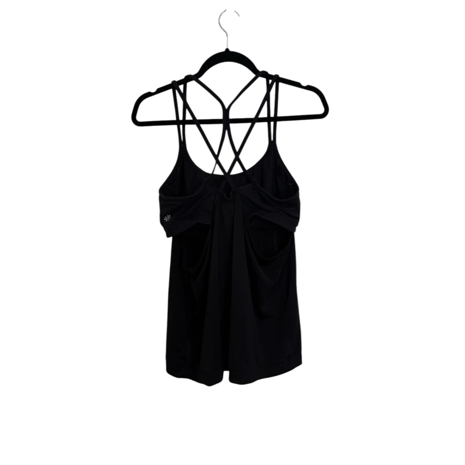 Athleta Tank Top Womens Large Mesh Energize Black Strappy Back Built-In Bra - Image 3