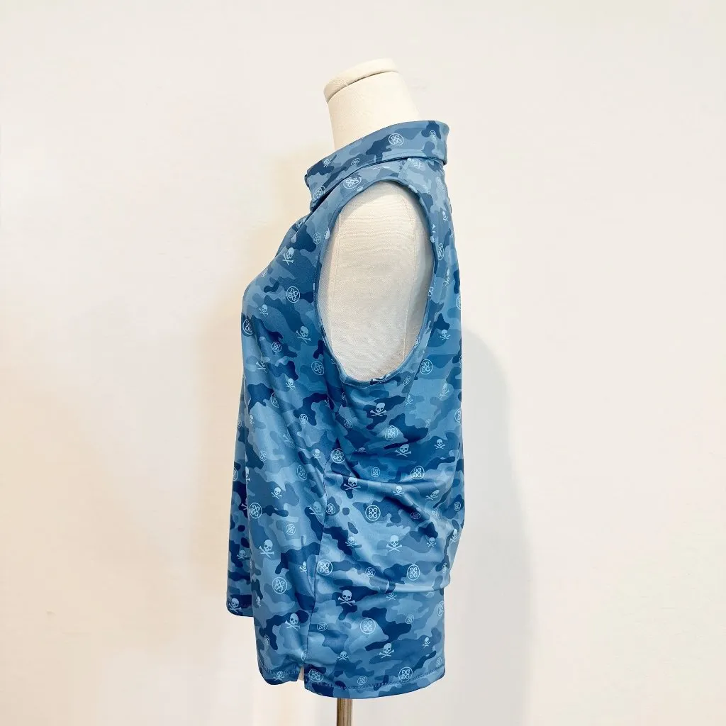 G/Fore Icon Blue Camo Sleeveless Polo‎ Top Outdoors Logo Golf Sporty Size Large - Image 3