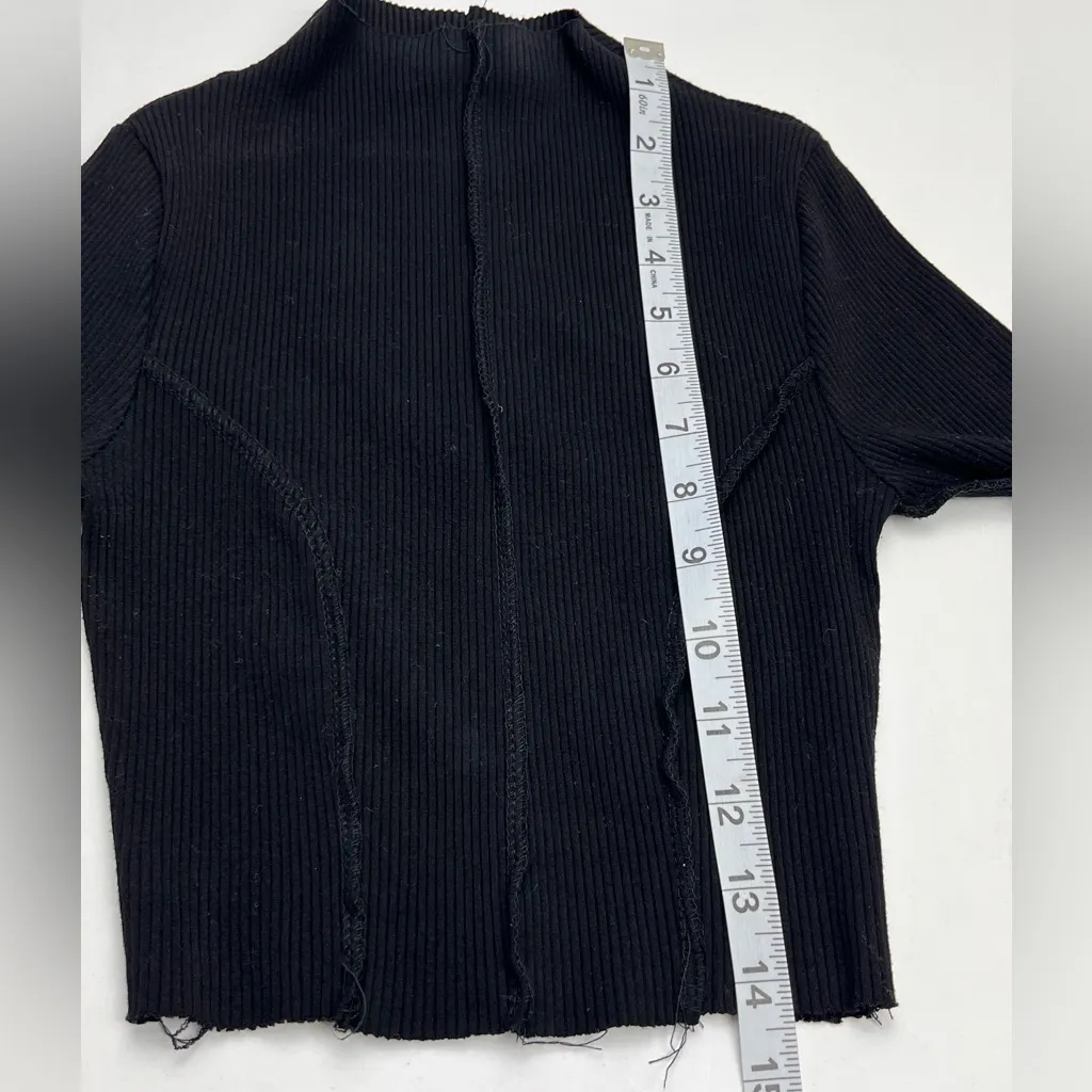 Naked Wardrobe Womens Size XS Black Mock Neck Ribbed Long‎ Sleeve Cropped Shirt - Image 6