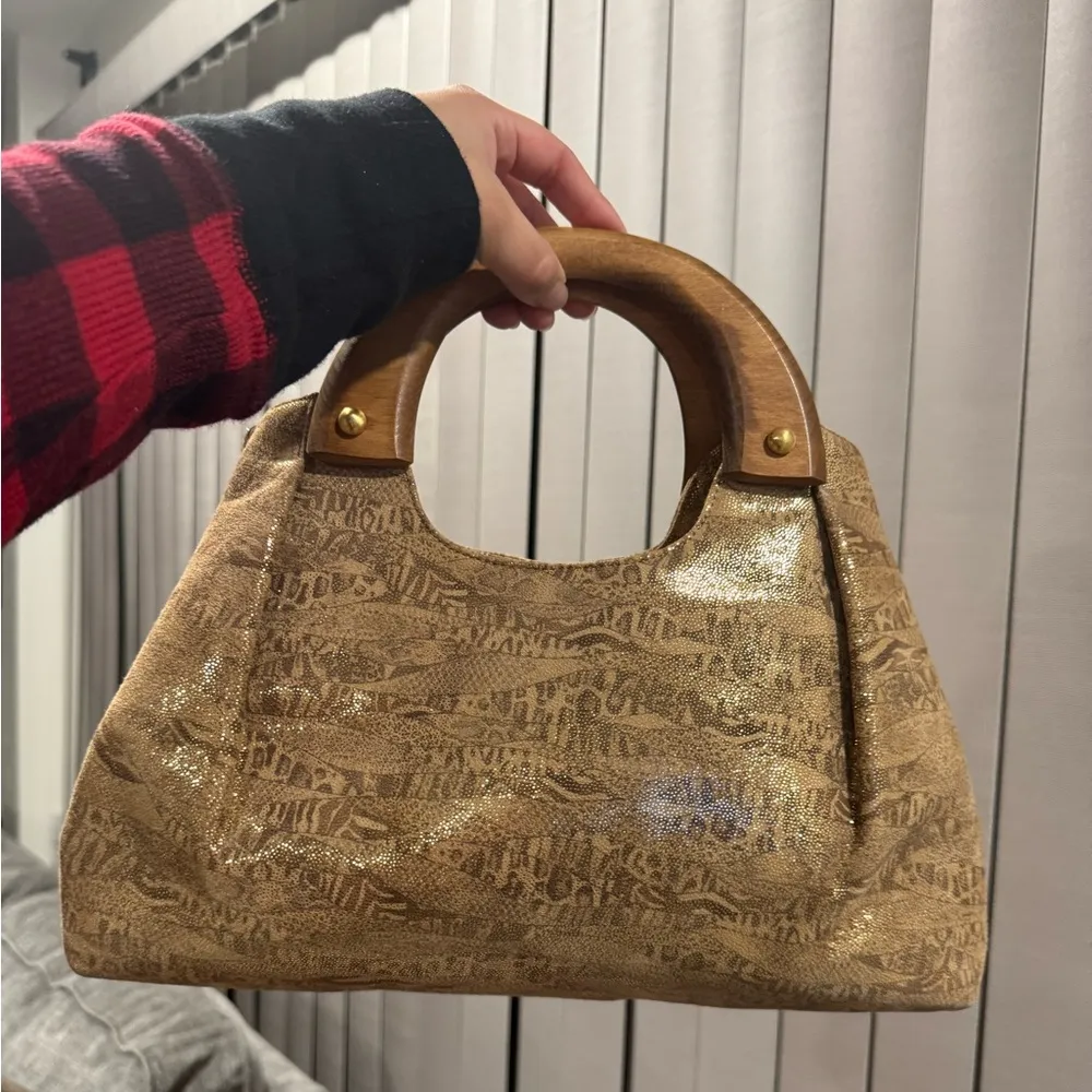 Stuart Weitzman Brown Satchel with Wooden Handles - Image 2