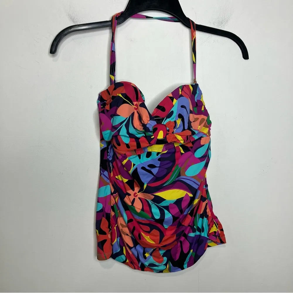 Bleu Rod Beattie multicolored leaf‎ pattern tankini top women’s size 10 summer - Image 3