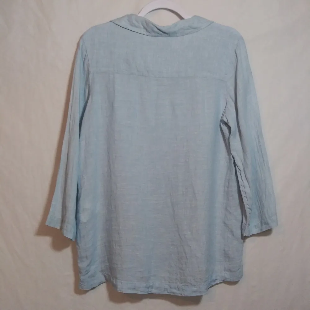 Tahari Light Blue Linen Women's Tunic Top  3/4 Sleeves Beach Natural Size M - Image 8