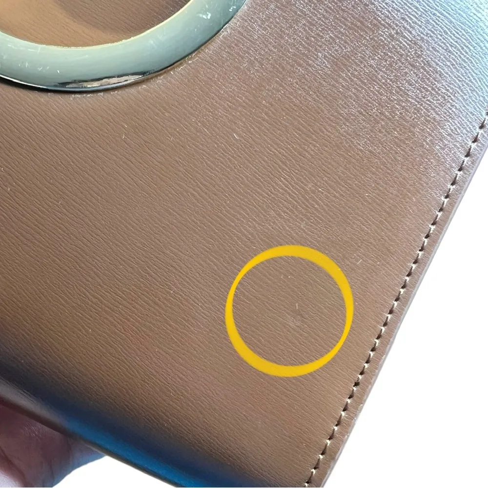 Faux Leather Brown Structured Gold Tone Horseshoe Chain Purse - Image 10