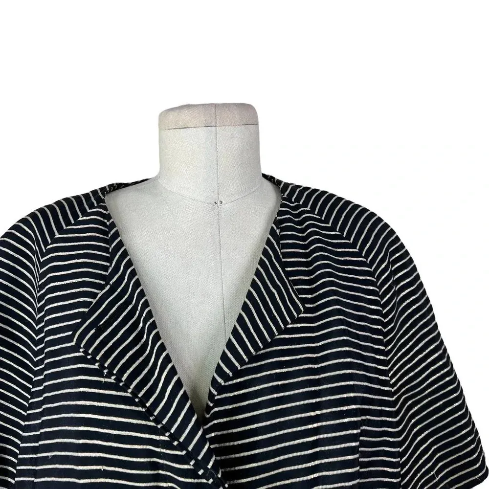 Akris Punto Top Blouse Short Sleeve Cinched Bungee Striped Black Gold Size US 12 - Image 2