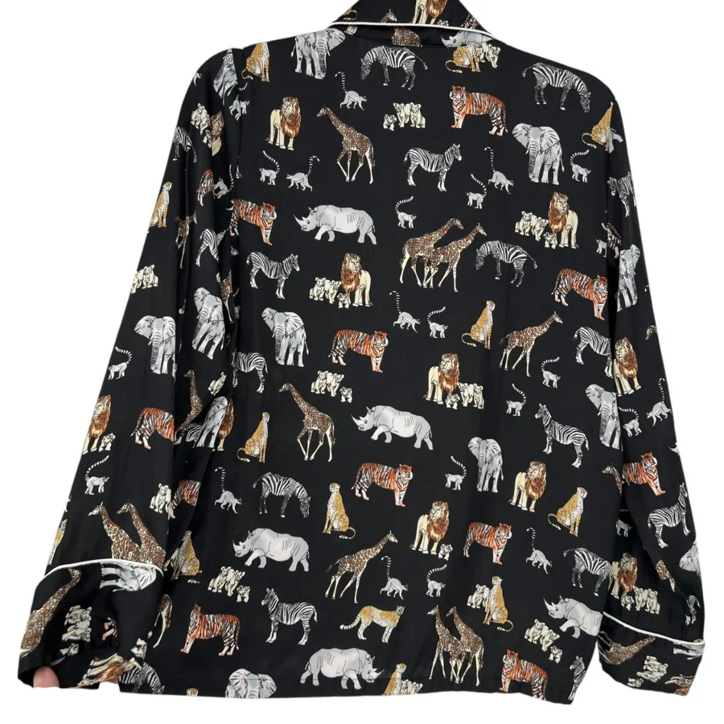 Banana Republic Animal Safari Print Pajama Set Black Multicolor Size Medium - Image 3