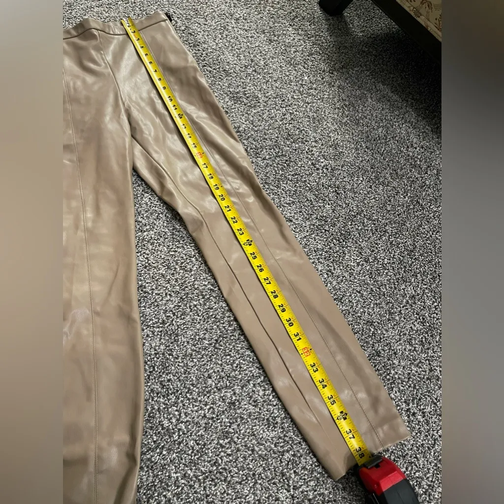 Zara Tan faux leather Split Leg Zip Up Pants M - Image 5