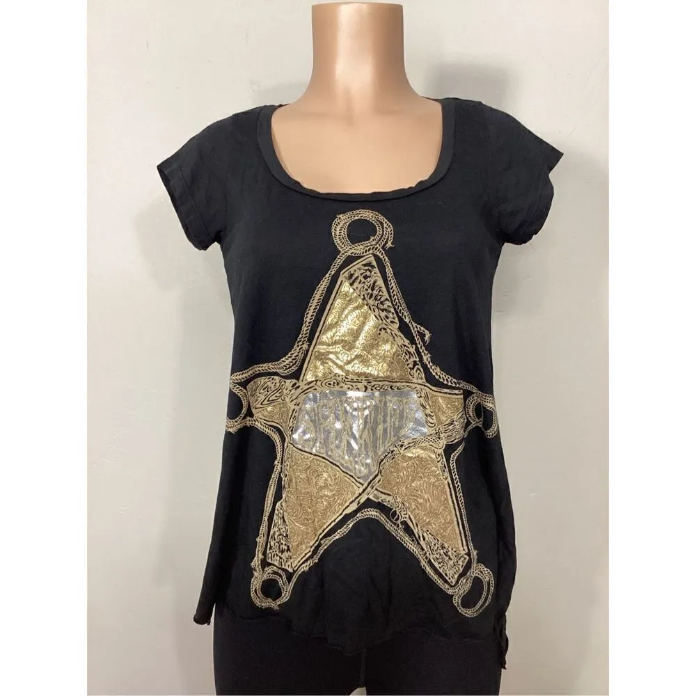 New. Lauren Moshi￼ black T-shirt with gold metallic sheriff star retails $110. s - Image 3