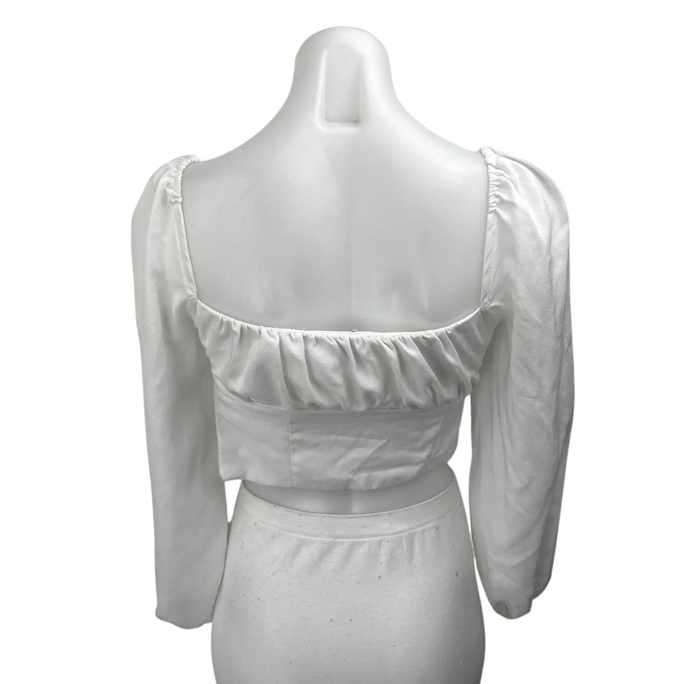 Princess Polly White Long Puff Sleeve Bustier Corset Blouse Crop Top Size 0 - Image 2