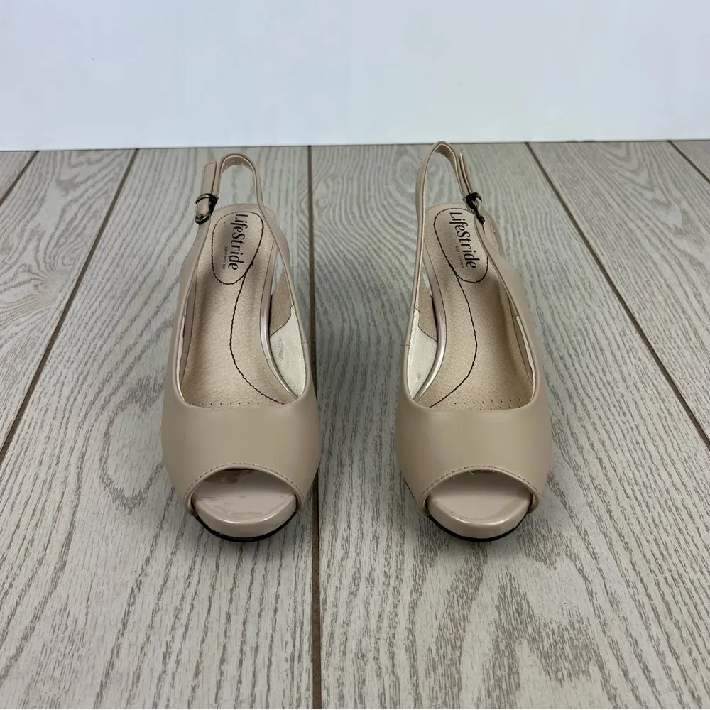 LifeStride Women's Teller Slingback Peep Toe Pumps 7.5W Silky Taupe $70 - Image 2