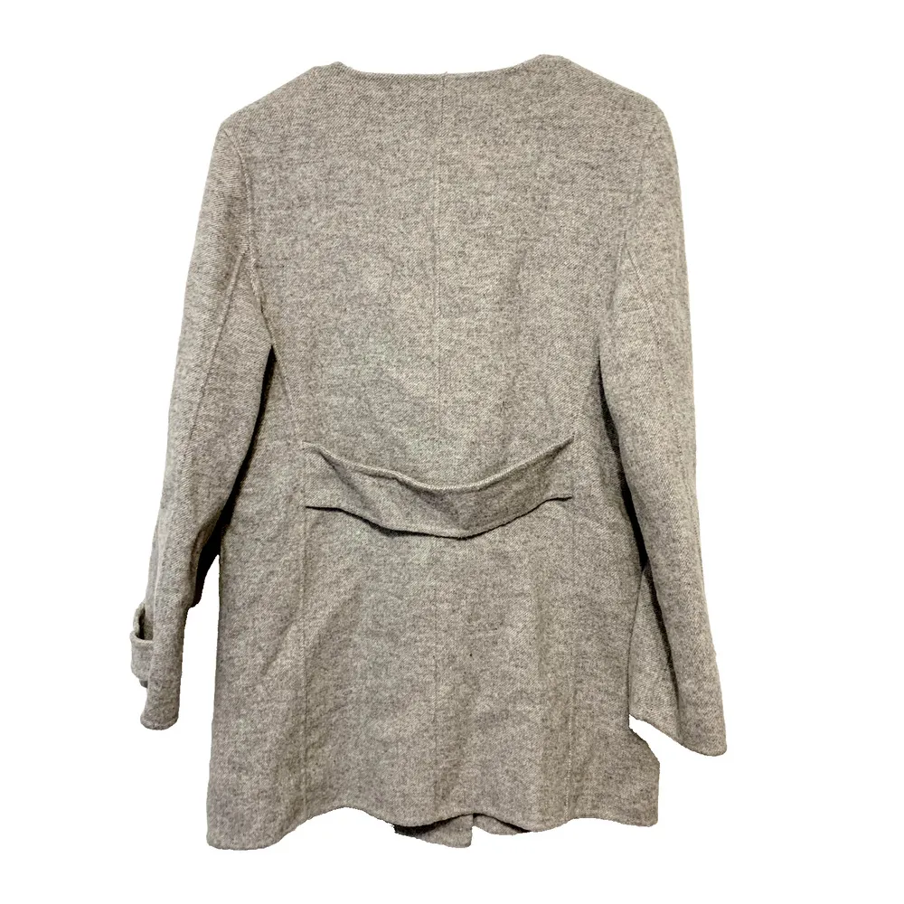 ZARA Coat Women M Gray Wool Blend Double Breasted Unlined Coat Botton Patches - Image 3