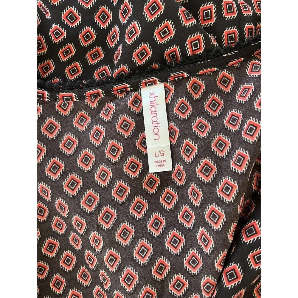 Xhilaration Southwestern Geometric Print Bell Sleeve Faux Wrap Dress Size Large - Image 5