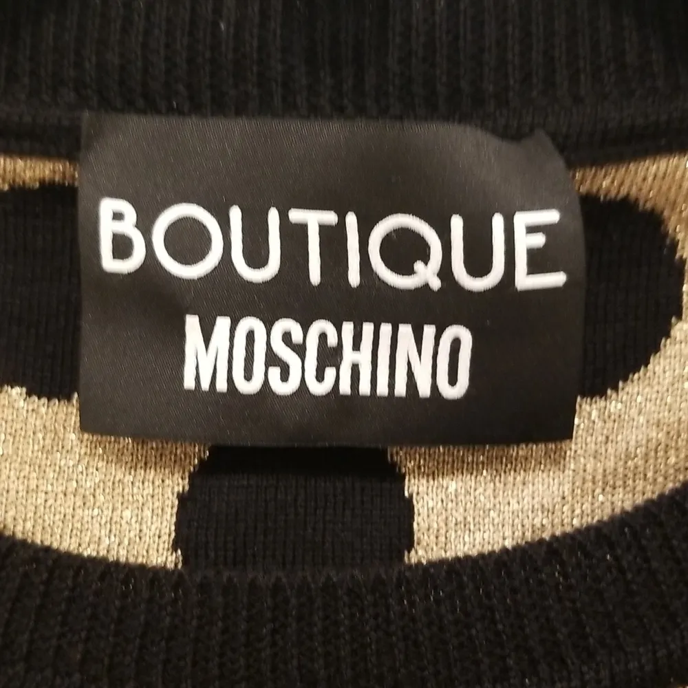💕BOUTIQUE MOSCHINO💕 Polka Dot Intarsia Sweater Crew Neck Black Gold Dots US 8 - Image 14